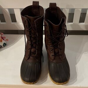 LL Bean Maine Hunting Brown Leather Lace-Up Boots